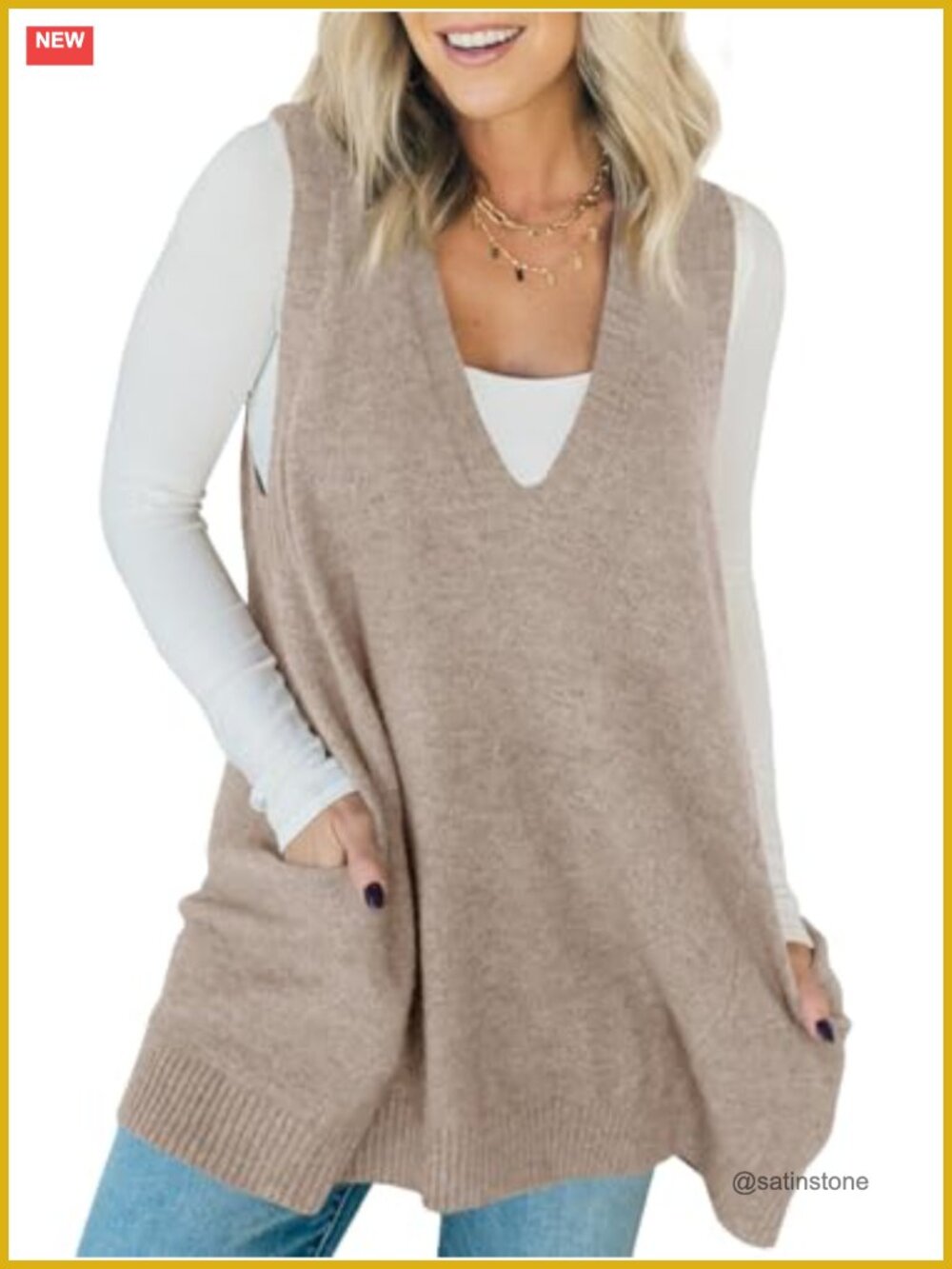 Sleeveless V-Neck Sweater Vest Dress Loose Fit Casual